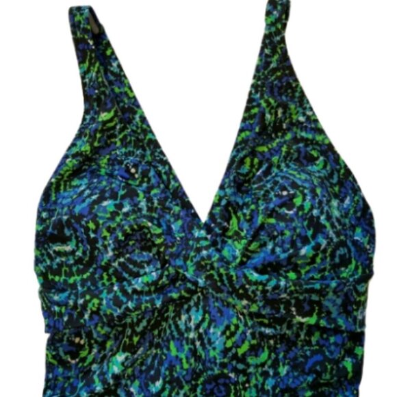 Speedo One-Piece Swimsuit 8 blue green abstract medium coverage - Picture 2 of 7